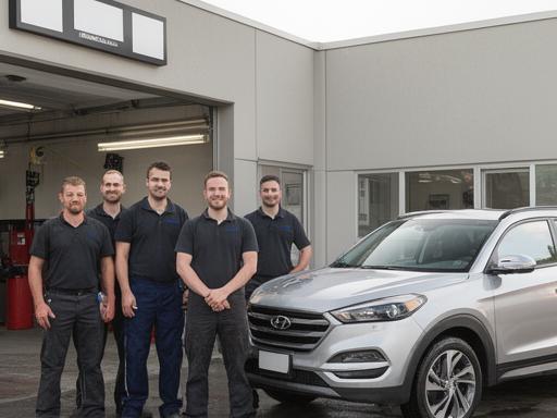 Equipo de profesionales de lavado de coches en Las Palmas posando frente a instalaciones con vehículo recién limpiado
